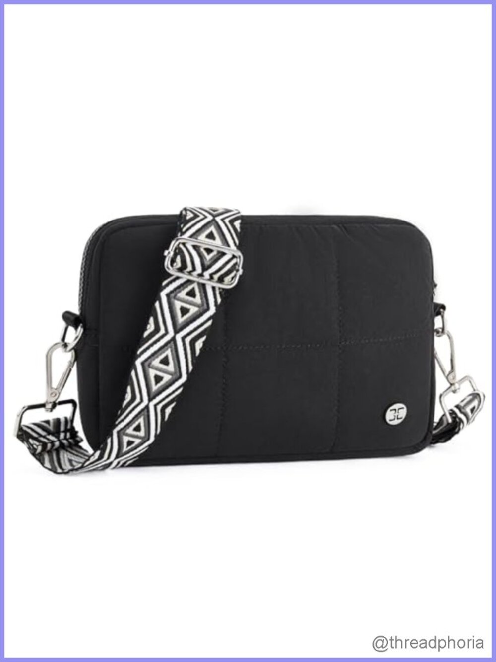 Women Quilted Puffer Crossbody Bag with Guitar Strap - Nylon Water Resistant